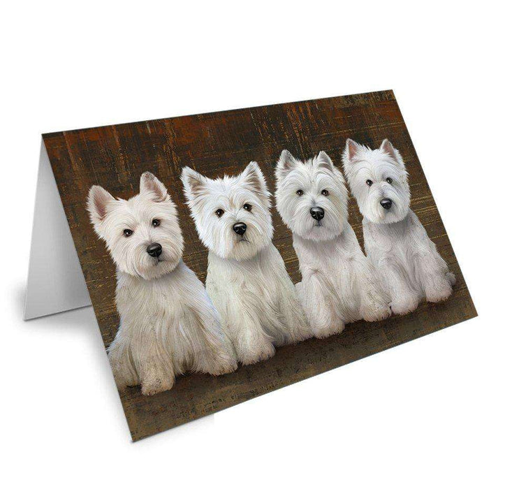 Rustic 4 West Highland White Terriers Dog Handmade Artwork Assorted Pets Greeting Cards and Note Cards with Envelopes for All Occasions and Holiday Seasons GCD48791