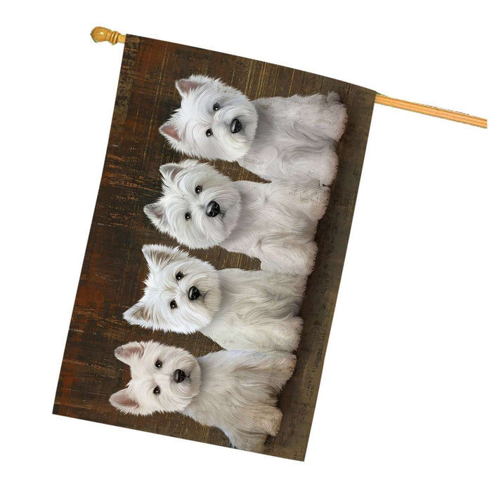 Rustic 4 West Highland White Terriers Dog House Flag FLG48218