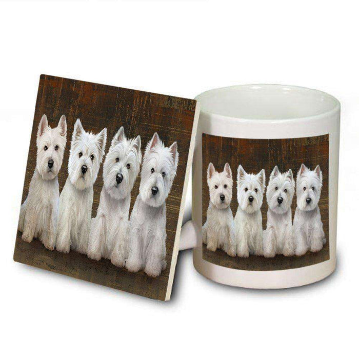 Rustic 4 West Highland White Terriers Dog Mug and Coaster Set MUC48263