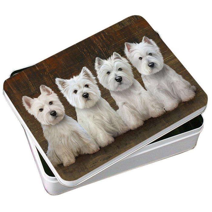 Rustic 4 West Highland White Terriers Dog Photo Storage Tin PITN48271