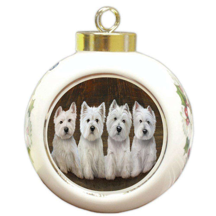 Rustic 4 West Highland White Terriers Dog Round Ball Christmas Ornament RBPOR48271
