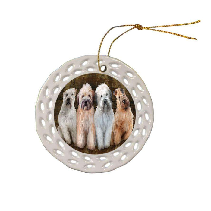 Rustic 4 Wheaten Terriers Dog Ceramic Doily Ornament DPOR49579