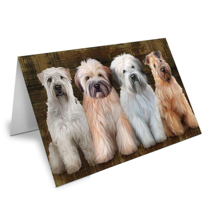Rustic 4 Wheaten Terriers Dog Handmade Artwork Assorted Pets Greeting Cards and Note Cards with Envelopes for All Occasions and Holiday Seasons GCD52766