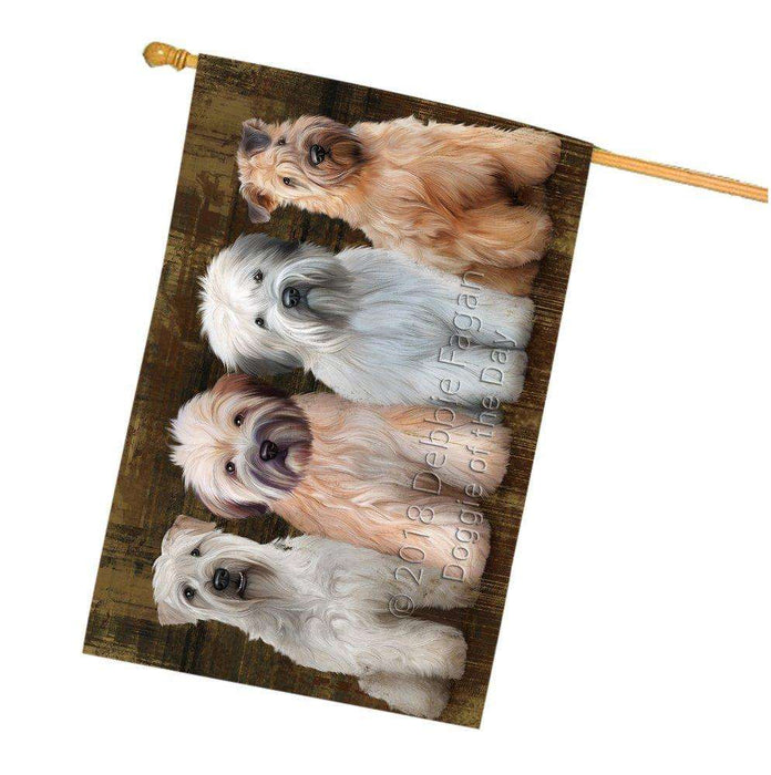 Rustic 4 Wheaten Terriers Dog House Flag FLGA49544