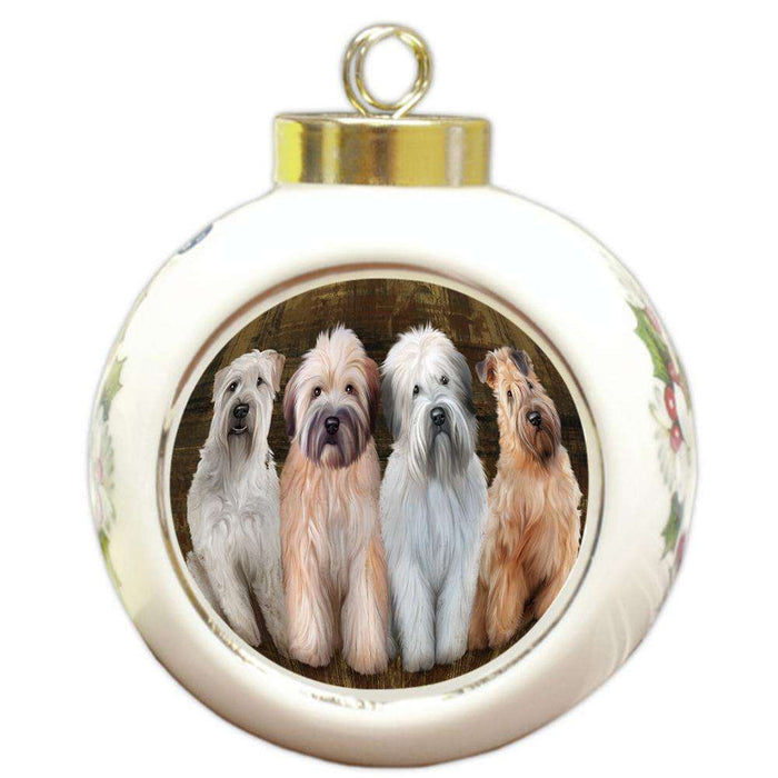 Rustic 4 Wheaten Terriers Dog Round Ball Christmas Ornament RBPOR49579