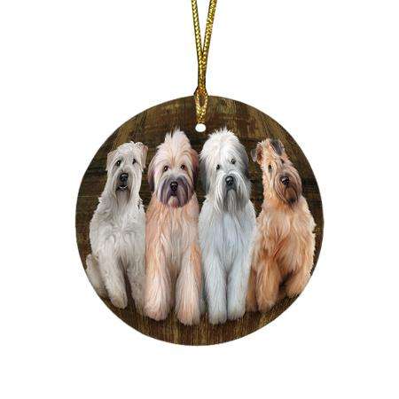 Rustic 4 Wheaten Terriers Dog Round Flat Christmas Ornament RFPOR49570