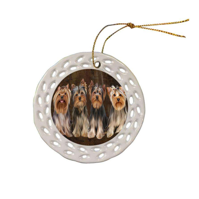 Rustic 4 Yorkshire Terriers Dog Ceramic Doily Ornament DPOR54375
