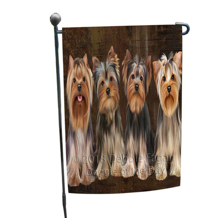Rustic 4 Yorkshire Terriers Dog Garden Flag GFLG54437