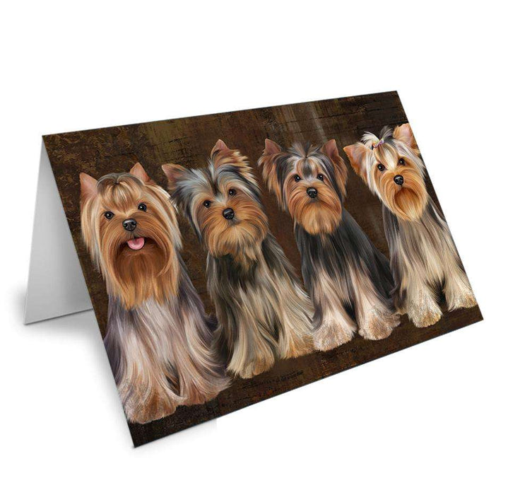 Rustic 4 Yorkshire Terriers Dog Handmade Artwork Assorted Pets Greeting Cards and Note Cards with Envelopes for All Occasions and Holiday Seasons GCD67154