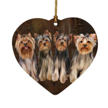 Rustic 4 Yorkshire Terriers Dog Heart Christmas Ornament HPOR54375