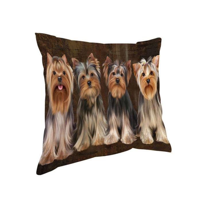 Rustic 4 Yorkshire Terriers Dog Pillow PIL74124
