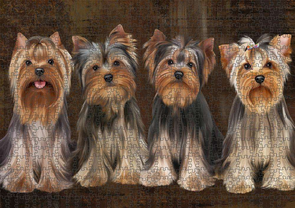 Rustic 4 Yorkshire Terriers Dog Puzzle with Photo Tin PUZL84656