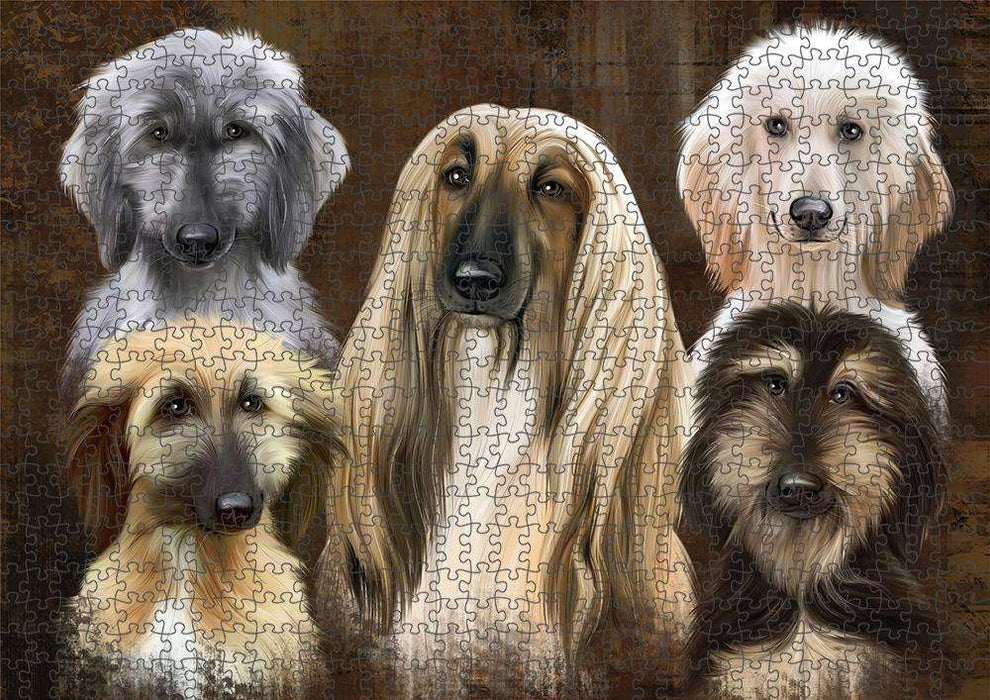Rustic 5 Afghan Hound Dog Puzzle with Photo Tin PUZL83644