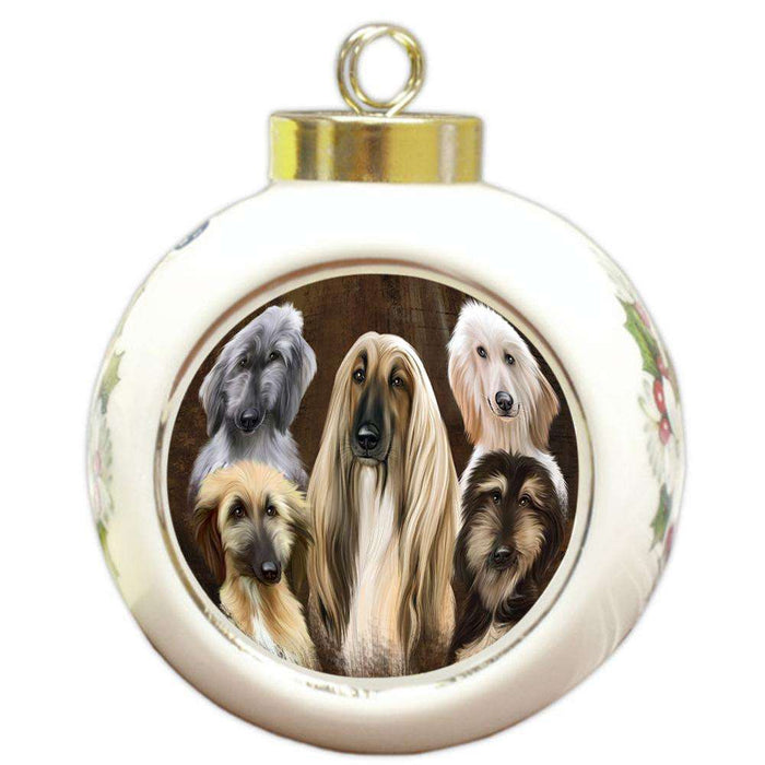 Rustic 5 Afghan Hound Dog Round Ball Christmas Ornament RBPOR54122