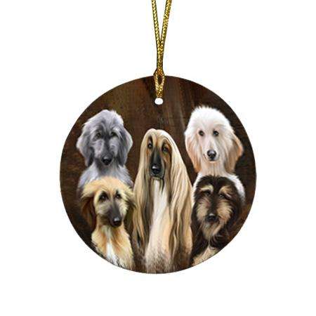 Rustic 5 Afghan Hound Dog Round Flat Christmas Ornament RFPOR54113