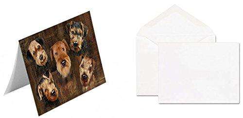 Rustic 5 Airedales Dog Handmade Artwork Assorted Pets Greeting Cards and Note Cards with Envelopes for All Occasions and Holiday Seasons GCD49139