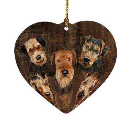 Rustic 5 Airedales Dog Heart Christmas Ornament HPOR48186