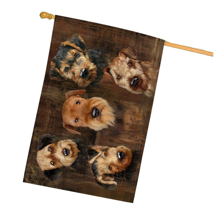 Rustic 5 Airedales Dog House Flag FLG48334