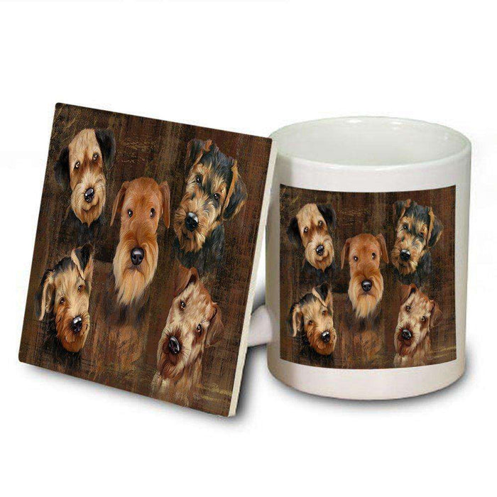 Rustic 5 Airedales Dog Mug and Coaster Set MUC48178