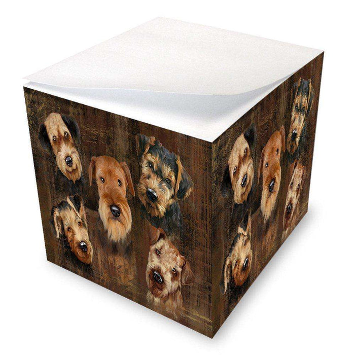 Rustic 5 Airedales Dog Note Cube NOC48186