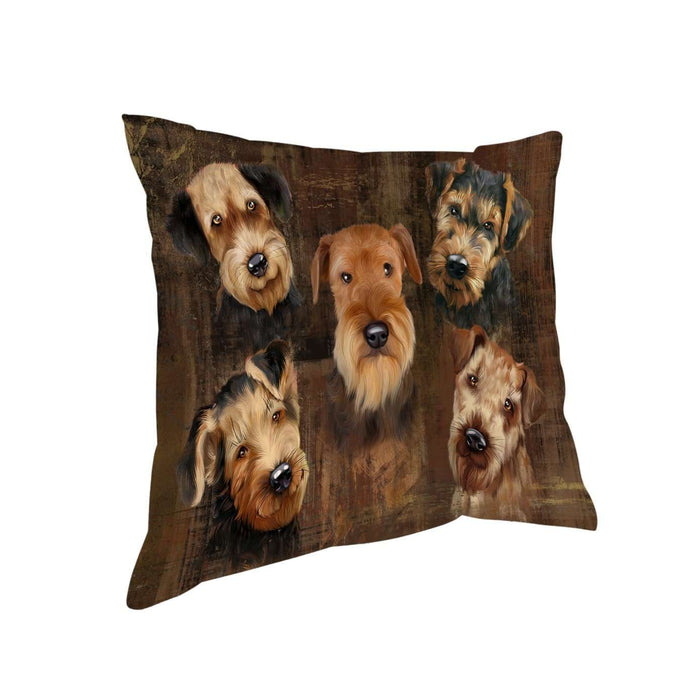 Rustic 5 Airedales Dog Pillow PIL48796