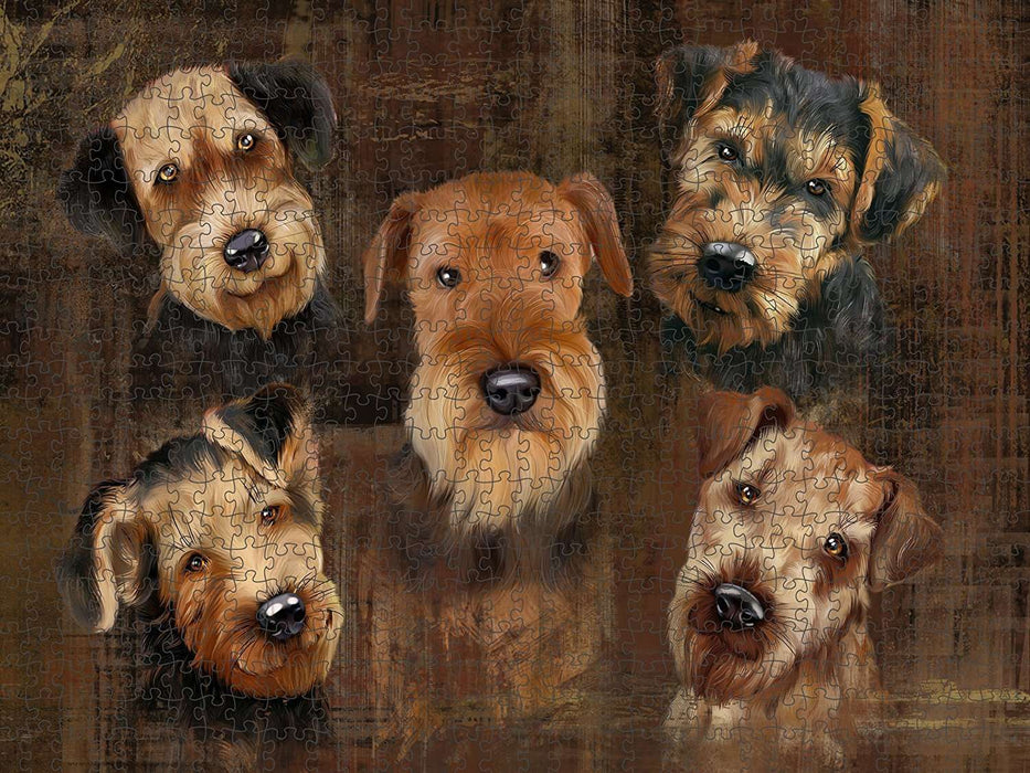Rustic 5 Airedales Dog Puzzle with Photo Tin PUZL48411