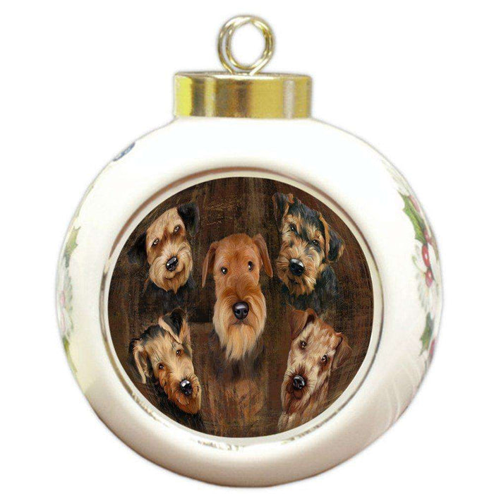 Rustic 5 Airedales Dog Round Ball Christmas Ornament RBPOR48186
