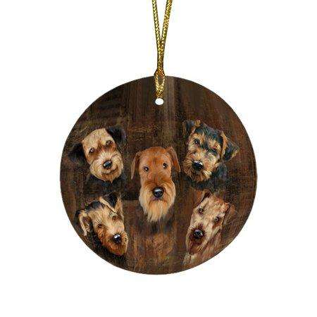 Rustic 5 Airedales Dog Round Christmas Ornament RFPOR48177