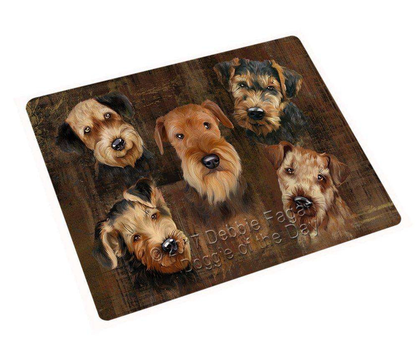 Rustic 5 Airedales Dog Tempered Cutting Board C48573