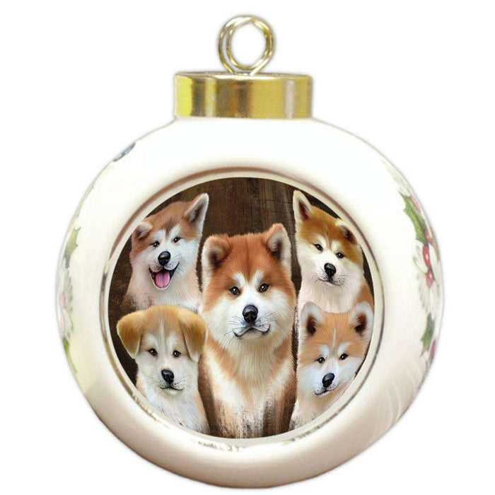 Rustic 5 Akita Dog Round Ball Christmas Ornament RBPOR54123