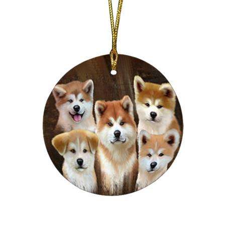 Rustic 5 Akita Dog Round Flat Christmas Ornament RFPOR54114