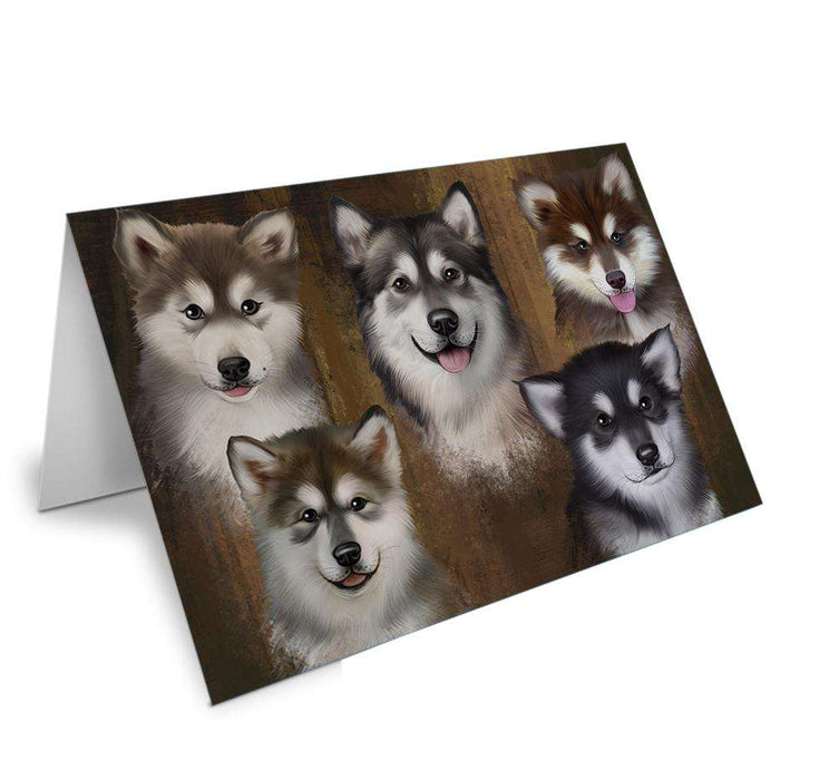Rustic 5 Alaskan Malamutes Dog Handmade Artwork Assorted Pets Greeting Cards and Note Cards with Envelopes for All Occasions and Holiday Seasons GCD52637