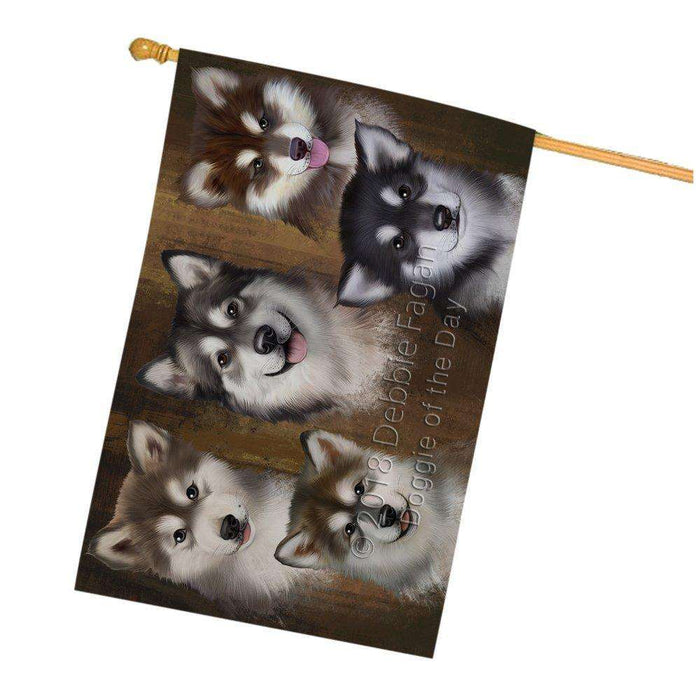 Rustic 5 Alaskan Malamutes Dog House Flag FLGA49501
