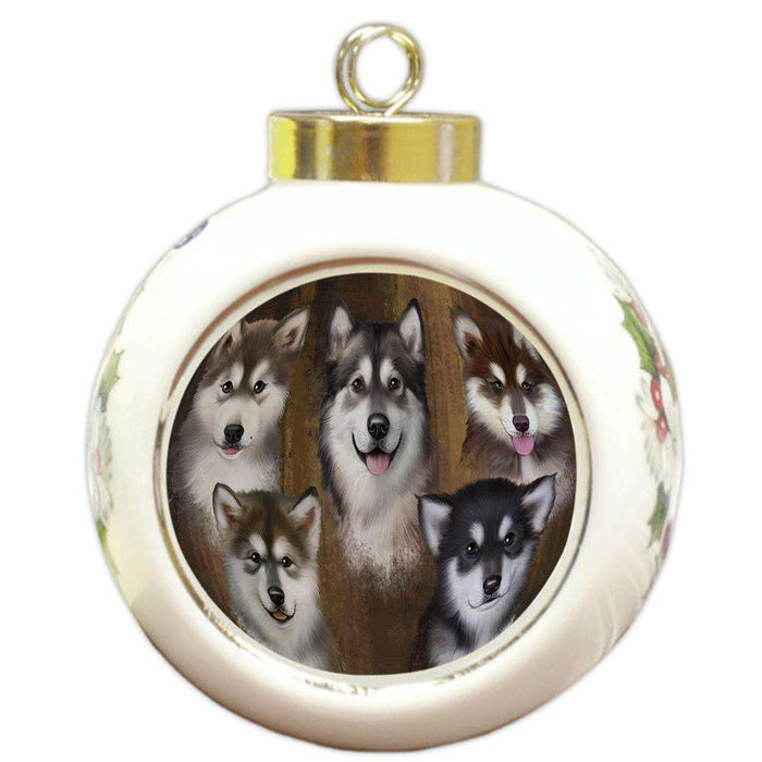 Rustic 5 Alaskan Malamutes Dog Round Ball Christmas Ornament RBPOR49440
