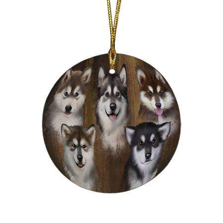 Rustic 5 Alaskan Malamutes Dog Round Flat Christmas Ornament RFPOR49431