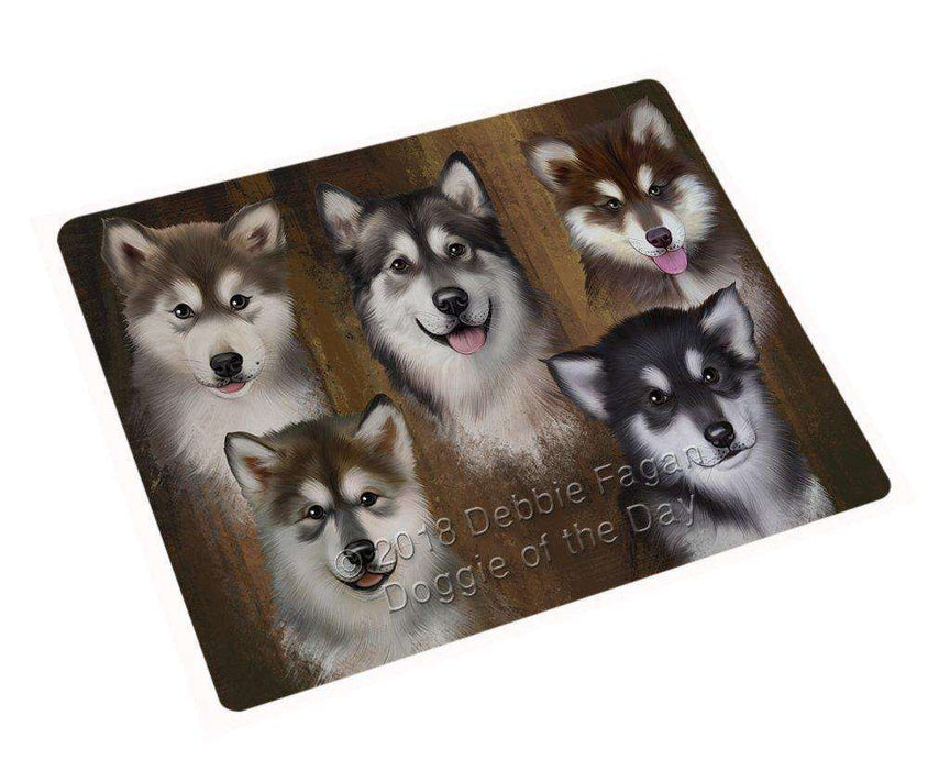 Rustic 5 Alaskan Malamutes Dog Tempered Cutting Board C52476