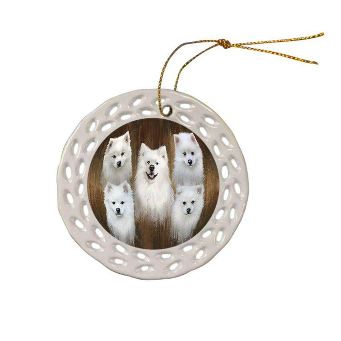 Rustic 5 American Eskimos Dog Ceramic Doily Ornament DPOR49441