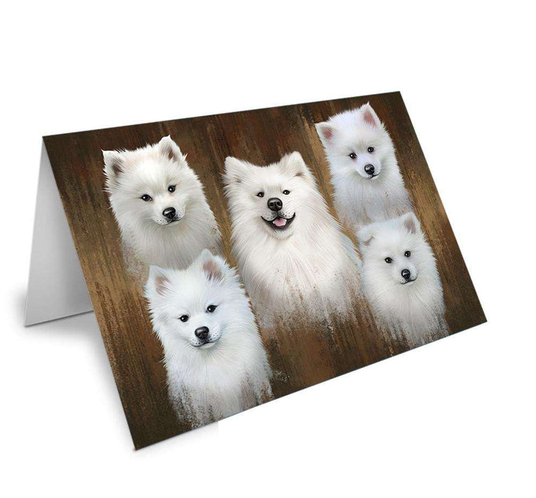 Rustic 5 American Eskimos Dog Handmade Artwork Assorted Pets Greeting Cards and Note Cards with Envelopes for All Occasions and Holiday Seasons GCD52640