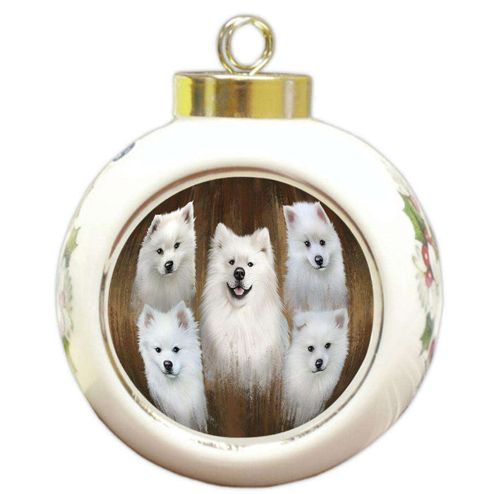 Rustic 5 American Eskimos Dog Round Ball Christmas Ornament RBPOR49441