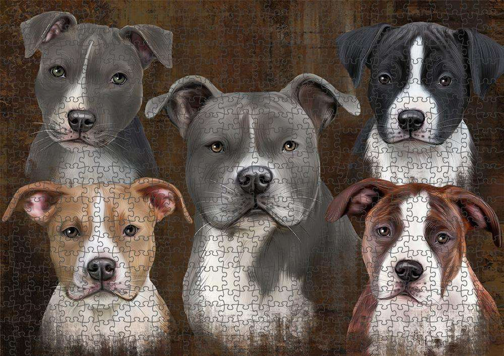 Rustic 5 American Staffordshire Terrier Dog Puzzle with Photo Tin PUZL83652