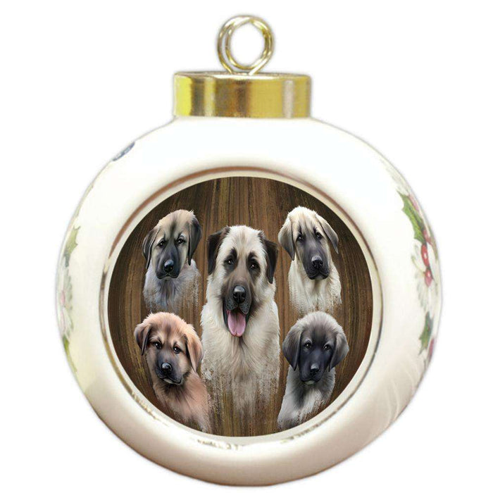 Rustic 5 Anatolian Shepherds Dog Round Ball Christmas Ornament RBPOR49442