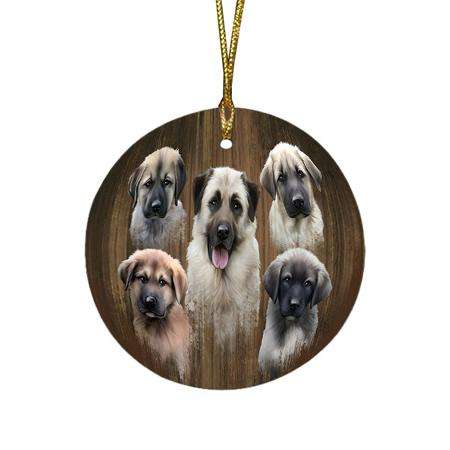 Rustic 5 Anatolian Shepherds Dog Round Flat Christmas Ornament RFPOR49433