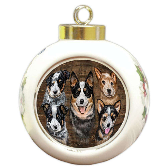 Rustic 5 Australian Cattle Dogs Round Ball Christmas Ornament RBPOR49443