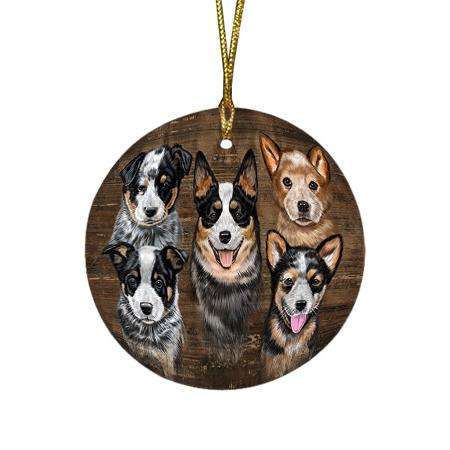 Rustic 5 Australian Cattle Dogs Round Flat Christmas Ornament RFPOR49434
