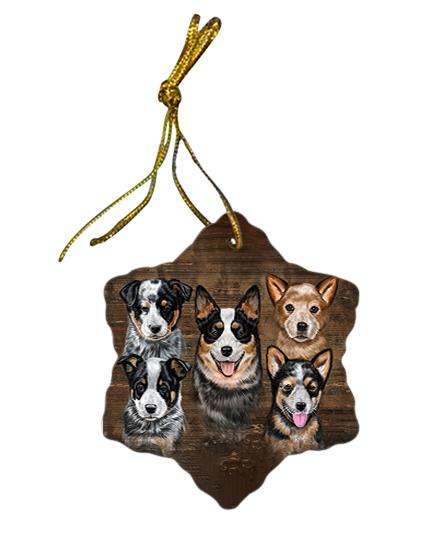 Rustic 5 Australian Cattle Dogs Star Porcelain Ornament SPOR49435