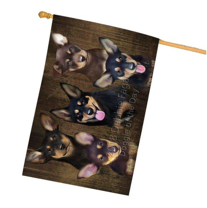 Rustic 5 Australian Kelpies Dog House Flag FLGA49505