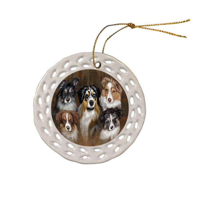 Rustic 5 Australian Shepherds Dog Ceramic Doily Ornament DPOR49445