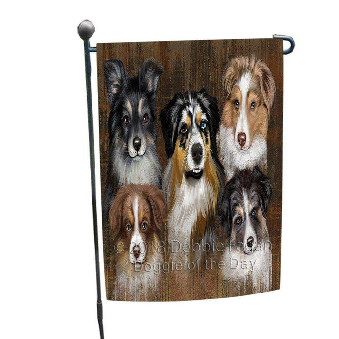 Rustic 5 Australian Shepherds Dog Garden Flag GFLG49370