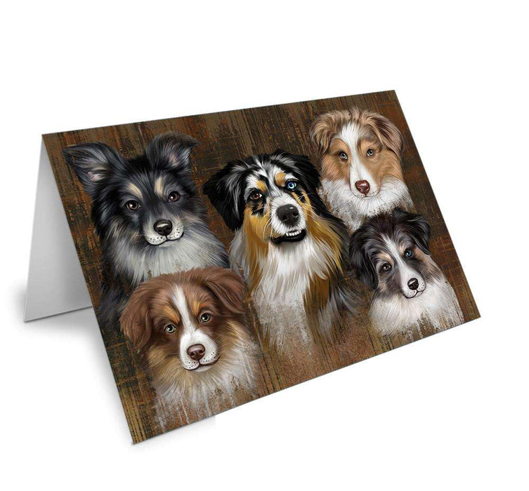 Rustic 5 Australian Shepherds Dog Handmade Artwork Assorted Pets Greeting Cards and Note Cards with Envelopes for All Occasions and Holiday Seasons GCD52652
