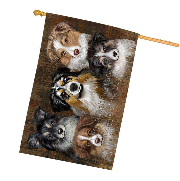 Rustic 5 Australian Shepherds Dog House Flag FLGA49506